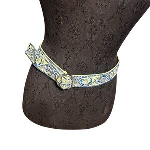 Talbots Vintage New Old Stock Blue Green Woven Tapestry Ribbon Ring Belt Small